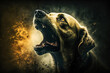 Angry dog on dark background. Agressive dog barking close up. Generative AI