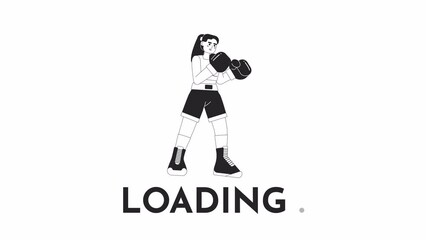 Fototapete - Animated bw kickboxing woman loader. Girl boxer punching. Flash message 4K video footage. Boxing gloves. Isolated monochrome loading animation with alpha channel transparency for UI, UX web design