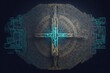 Celtic cross on a dark background. New religious symbol generated with AI.