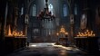 © Sebastián Hernández - A gothic interior with cobwebs, candelabras, and shadows cast by flickering candlelight. The scene depicts a chilling sense of the past and the unknown. Generative AI