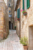 Fototapeta Uliczki - Narrow old alley to a backyard in an Italian village