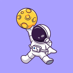 Wall Mural - cute astronaut playing basketball moon cartoon vector icon illustration. science technology icon con