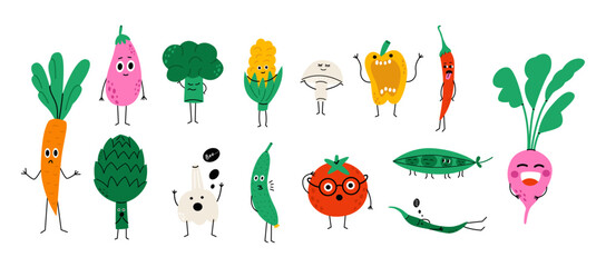 Cartoon vegetables characters collection