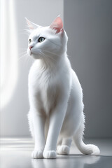 Wall Mural - White cat on a grey background. Generative AI