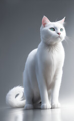 Wall Mural - White cat on a grey background. Generative AI