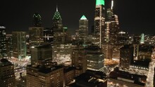 Beautiful Aerial Evening Shot Of The Philadelphia Skyline During Super Bowl Weekend