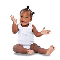 happy, smile and baby clapping hands for child development, growth or celebration. excited, healthy 