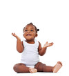 Curious, african and a cute girl baby isolated on a transparent background for growth or child development. Children, health and youth with an adorable or innocent newborn female infant kid on PNG