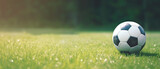 Fototapeta Sport - Football soccer ball on grass field on stadium ,Generative AI