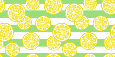 Poster - Lemon slices vector background with green stripes