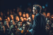 Man gives speech or lecture in front of large audience - Topic Symposium, Lecture, Seminar or Coaching - Generative AI