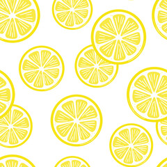 Poster - Lemon slices vector repeat pattern with white background