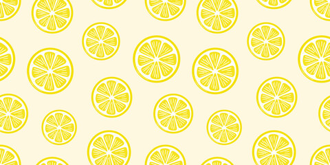 Poster - Lemon slice vector wallpaper, seamless pattern background with citrus fruit slices