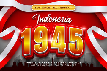 indonesia 1945 3d text effect and editable text effect with Indonesian red and white flag