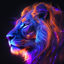 Lion Portrait Glow Generative AI
