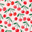 Seamless pattern with cute cherries, decorative summer wallpaper, ornamental modern fresh fruits background