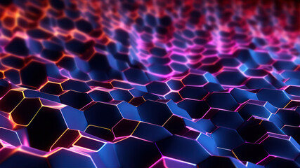 Poster - 3d rendering of abstract cubes in blue and pink light on dark background, generative Ai 