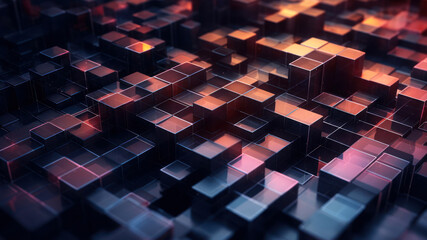 Poster - 3d rendering of abstract background with cubes in red and blue colors generative ai