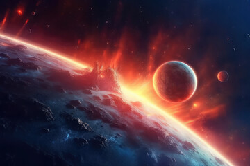 Planets, universe, outer space, galaxy, space,stars. Sci-fi concept, fantasy.Glowing.Banner. Generative AI