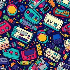 Poster - Cartoon Colorful Retro Music Seamless Pattern. generative ai