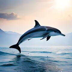 Dolphin jumping out of the water. Generative AI