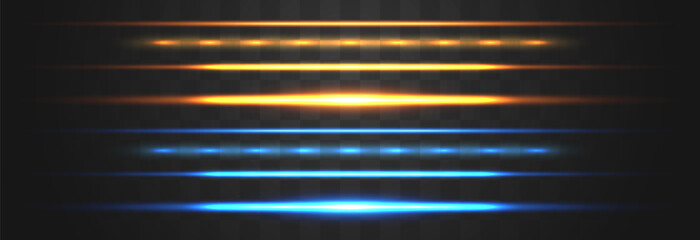 Abstract lights lines on png. Vector laser beams. Glowing streaks on dark background. Luminous neon lines isolated on trasparent backgound.