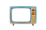 An old vintage retro tv television set with blank screen and isolated on a white background. 
