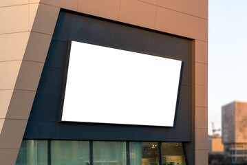 Poster - Modern led display, billboard mockup on shopping mall entrance. Isolated, white surface for billboard od vide ad design promotion