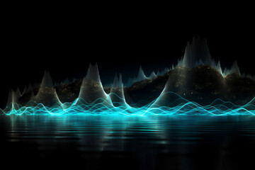 Wall Mural - Audio soundwave scope signal as an abstract background depicting a sampled music sound wave frequency in a recording studio showing its amplitude, computer Generative AI stock illustration image