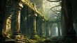 Nature reclaims its dominion as vines coil around decaying pillars. Embracing the forgotten architecture in a relentless embrace. Generative AI