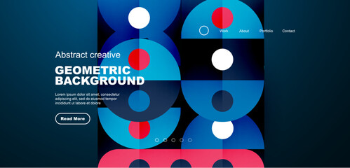 Abstract technology landing page background with circles and round elements. Creative concept for business, technology, science or print design
