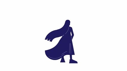 Poster - Woman looking away sad animation. Animated isolated 2D fluttering dress and hair. Cartoon colour flat line character 4K video footage, white background, alpha channel transparency for web design
