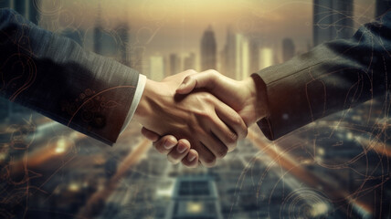 business handshake. created with generative ai technology.