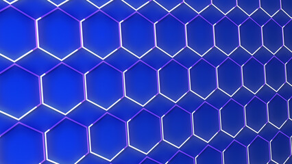 Wall Mural - luxury abstract geometric futuristic hexagon background loop. Trendy sci-fi neon-colored bg for cyberspace, films, screensaver, wallpaper. Seamless clean and glossy technology bg.