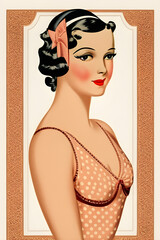 Wall Mural - a painting of a vintage 1930s woman in underwear. a page out of a catalogue. (ai-generated fictional