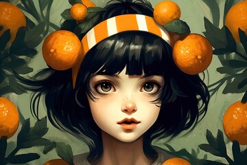 Clementine Illustration  Food illustration. Generative AI
