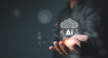 Poster - AI, Artificial Intelligence, Smart internet cloud robot chatting system to generates something by enter command prompt. Futuristic technology transformation. Chatbot, Assistant help to solve solution.