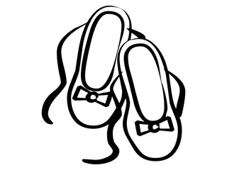 Ballet shoes. hand-drawn illustration. Ballet dance studio symbol. pointe shoes, sketch on a white background