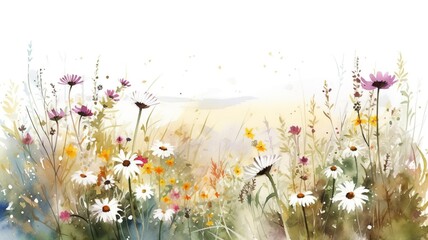 Wall Mural - beautiful landscape with colorful flowers painted in watercolor