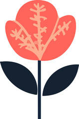 Wall Mural - Floral vector set with flat doodle-style abstract flowers and leaves. Collection of hand drawn sketch style flowers