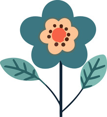 Wall Mural - Floral vector set with flat doodle-style abstract flowers and leaves. Collection of hand drawn sketch style flowers