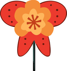 Wall Mural - Floral vector set with flat doodle-style abstract flowers and leaves. Collection of hand drawn sketch style flowers