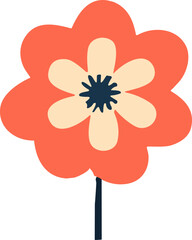 Wall Mural - Floral vector set with flat doodle-style abstract flowers and leaves. Collection of hand drawn sketch style flowers