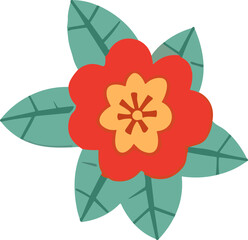 Wall Mural - Floral vector set with flat doodle-style abstract flowers and leaves. Collection of hand drawn sketch style flowers