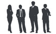 © DesignStory - Business people group gray silhouettes pose on white background, flat line vector and illustration.