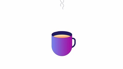 Fototapete - Hot beverage in mug animation. Flat outline style icon 4K video for web design. Ceramic cup of tea isolated colorful thin line animated object on white background with alpha channel transparency
