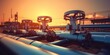 AI Generated. AI Generative. Oil gas pipe transportation. Business industry at sunset sky evening. Graphic Art