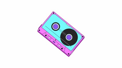 Fototapete - Audio cassette rewind animation. Flat outline style icon 4K video for web design. Analog recording isolated colorful thin line animated object on white background with alpha channel transparency