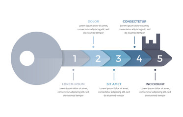 Infographic template with key divided on 5 segments, key to success concept, vector eps10 illustration