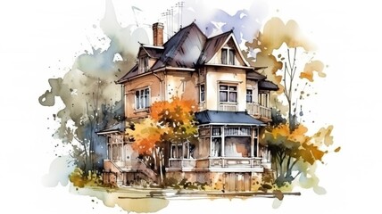 a beautiful picture of a house painted with watercolors